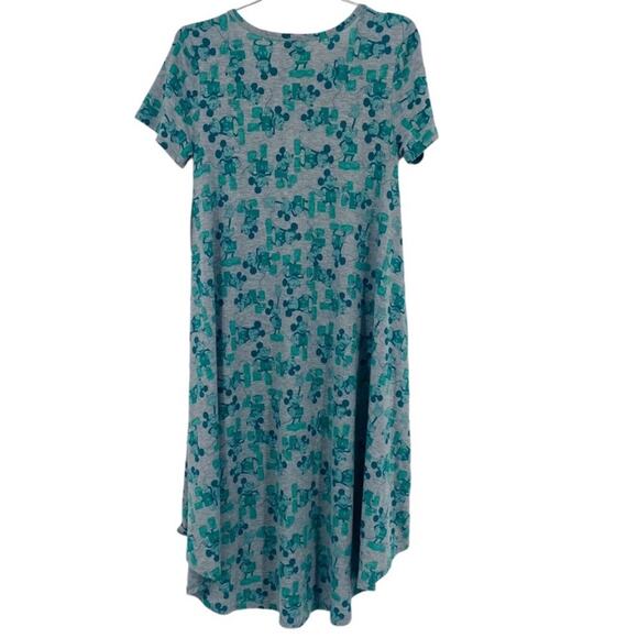 Lularoe Disney Mickey Mouse Allover Print Gray and Green Carly Dress - Picture 2 of 5